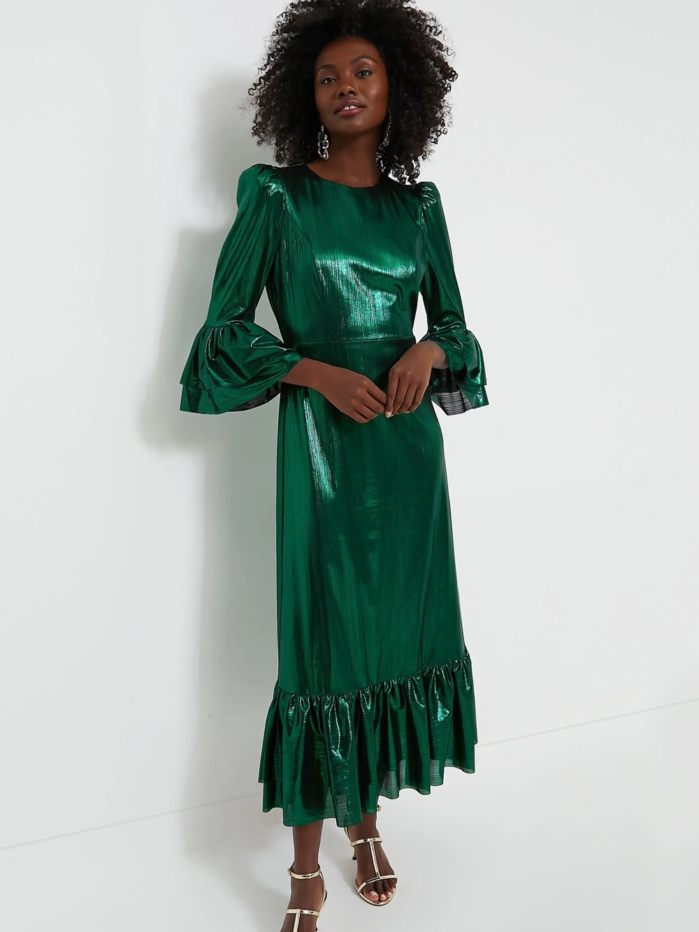 NWT Pomander Place Tuckernuck Lillith midi dress emerald lurex large